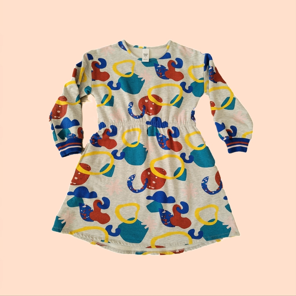 Girls' Open Edit Colorful Abstract Shapes Sweatshirt Dress 8Y